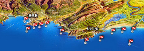 Карта дайвинг-цетров в Черногории - часть 2