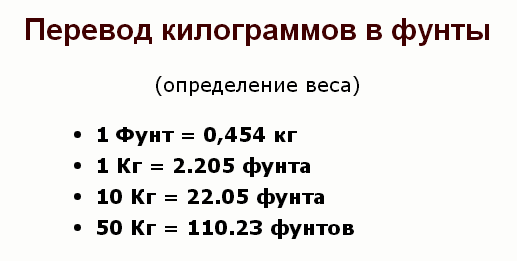 перевести вес из фунтов в кг